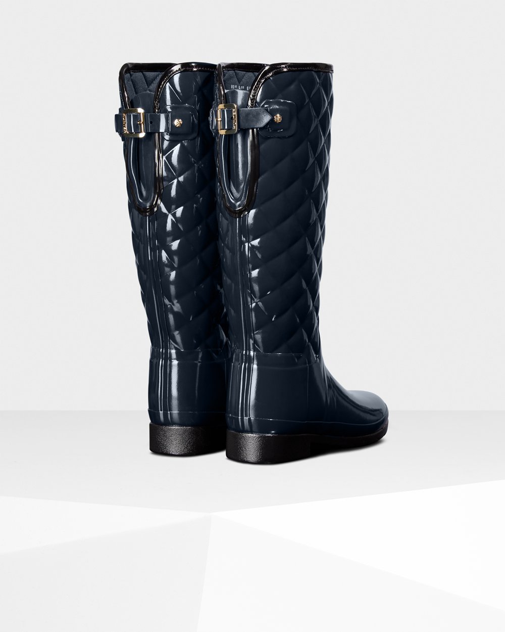 Hunter Refined Adjustable Quilted Gloss Tall Rain Boots - Sale Womens Navy - LZHWFD265